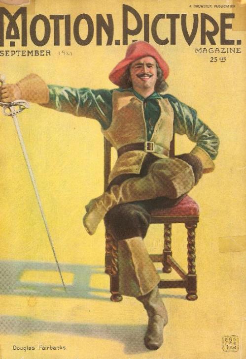 Douglas Fairbanks as D'Artagnan from "The Three Musketeers" as featured on the cover of Motion Picture Magazine, September 1921. From the collections of the Douglas Fairbanks Museum.